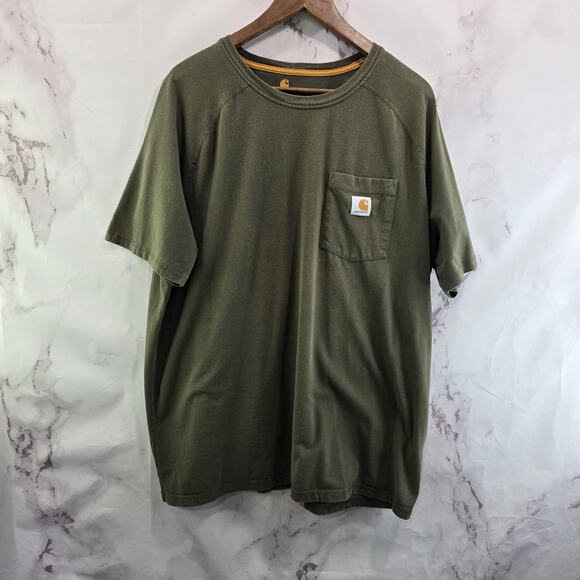 Carhartt T Shirt Mens XL Green Pocket Relaxed Fit Tee Short Raglan Force - Picture 1 of 11